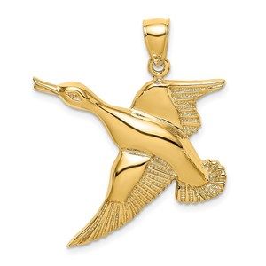 14k Yellow Gold Mini Animal Bird Textured Flying Duck Necklace Charm Pendant